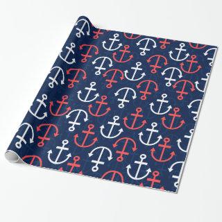 Blue White & Coral Nautical Boat Anchors Pattern