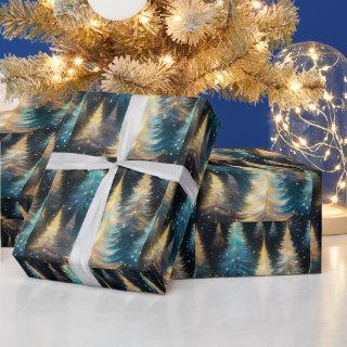 Blue White Gold Trees Modern Christmas