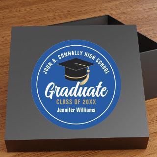 Blue White Graduate Custom 2024 Graduation Party Classic Round Sticker