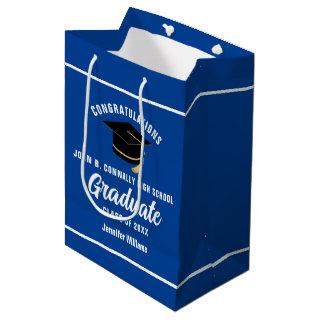 Blue White Graduate Custom 2024 Graduation Party Medium Gift Bag