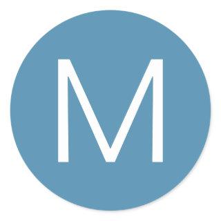 Blue & White Modern Minimalistic Letter Classic Round Sticker