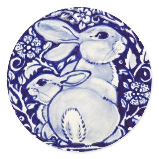 Blue White Rabbit Baby Floral Sticker Dedham Navy