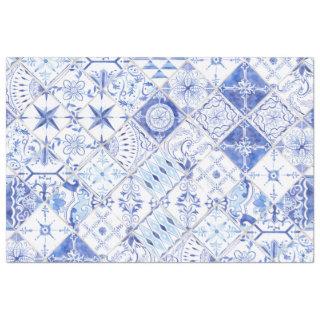 Blue White Rustic Farmhouse Tile Pattern Decoupage Tissue Paper