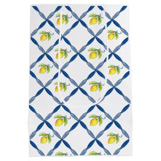 Blue & White Tile with Lemons  Medium Gift Bag