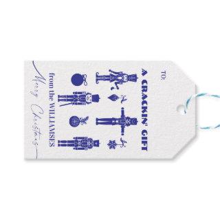 Blue & White Trendy Nutcracker Crackin' Holiday Gift Tags