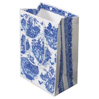 Blue Willow Animal Rabbit Deer Fox Bird Toile Art Medium Gift Bag