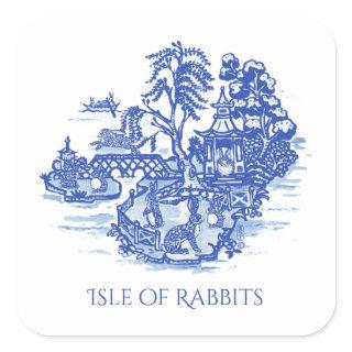 Blue Willow I Love Rabbits Classic Chinoiserie Square Sticker