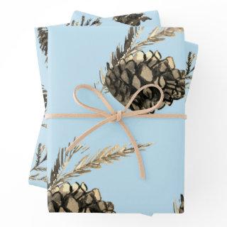 Blue Winter Christmas Tree Pine Branch Cones  Sheets