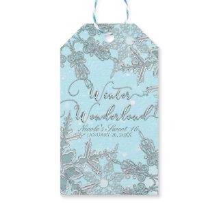Blue Winter Wonderland Elegant Snowflakes Wedding Gift Tags