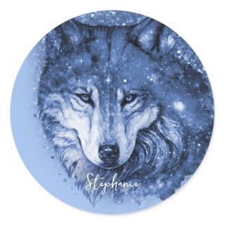 Blue Wolf Name Personalized Sticker