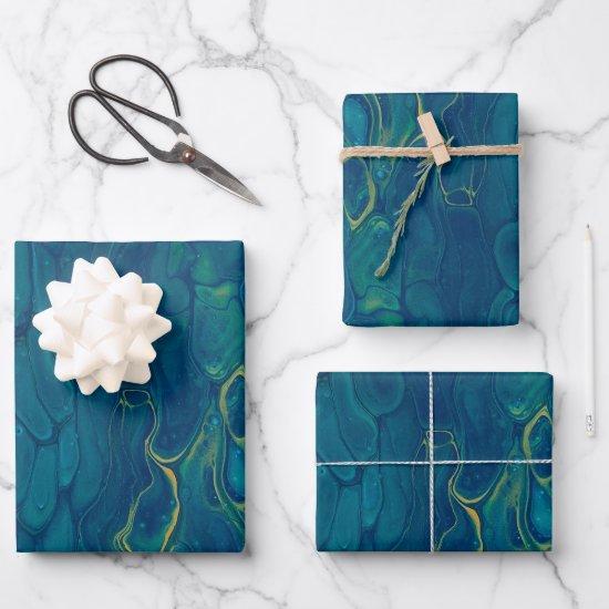 Blue & Yellow Abstract Marble Mosaic Fluid Art  Sheets