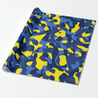 Blue Yellow Camouflage Print Pattern
