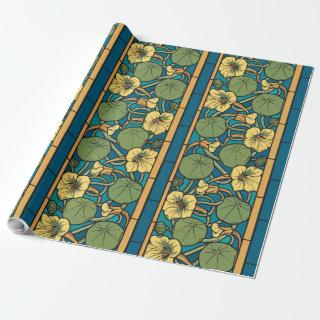 Blue Yellow Nasturtium Flower Nouveau Pattern