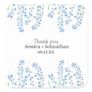 Bluebells Blue Floral Watercolor Flower Thank You  Square Sticker