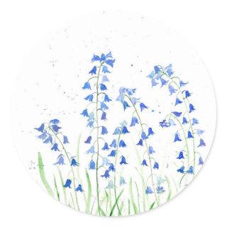 Bluebells blue flowers watercolor Nature girly  Classic Round Sticker