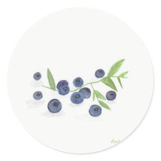 Blueberries fruit kitchen watercolor rustic chic classic round sticker