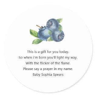 Blueberry baby shower - Prayer candle label