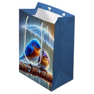 Bluebirds Under an Umbrella Birthday Medium Gift Bag