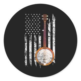 Bluegrass Banjo American US Flag Classic Round Sticker