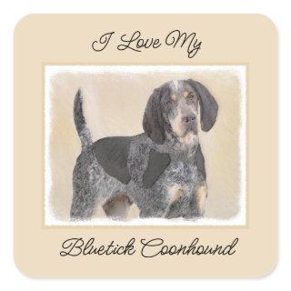 Bluetick Coonhound Painting - Cute Original Dog Ar Square Sticker