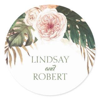 Blush and Burnt Orange Tropical Wedding Classic Round Sticker