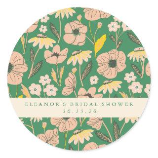 Blush and Green Boho Floral Custom Bridal Shower  Classic Round Sticker