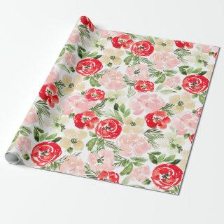 Blush and green Christmas Watercolor Flowers Wrapp
