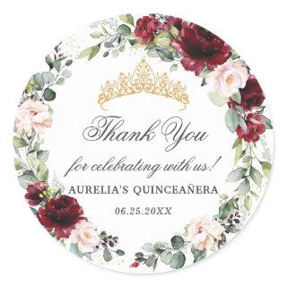 Blush Burgundy Quinceañera Thank You Favor  Classic Round Sticker