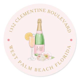 Blush Floral Champagne Bridal Shower Address Class Classic Round Sticker