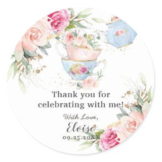 Blush Floral High Tea Party Baby Bridal Birthday Classic Round Sticker