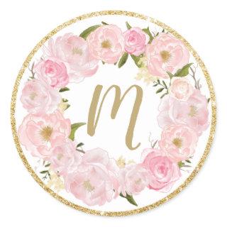 Blush Floral Name Initial Favor Sticker Labels