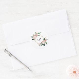Blush Floral White Monogram Wedding Sticker