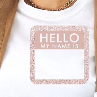 Blush Glitter Hello My Name Is Stickers