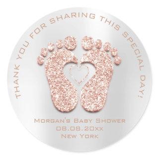 Blush Heart Feet Baby Shower Favor Gift Thank Gray Classic Round Sticker