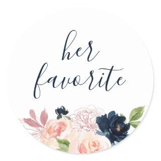 Blush & Navy Floral Her Favorite Favor Classic Round Sticker