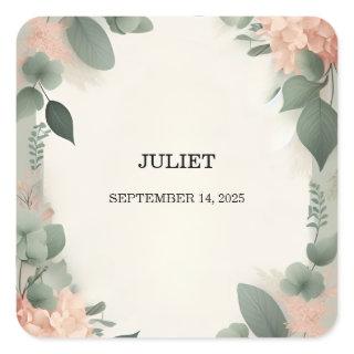 Blush Peach Mint Moss Sage Green Bridal Shower Square Sticker