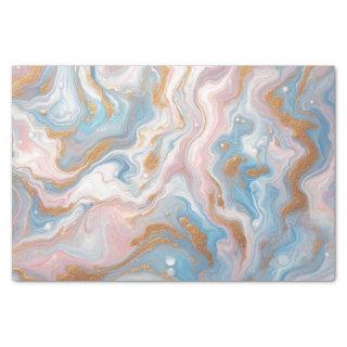 Blush Peach Pink Blue White Gold Marble Pattern Tissue Paper