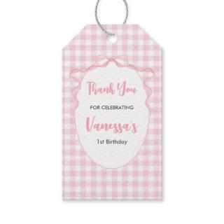 Blush Pink Bow Coquette 1st Birthday Thank You Gift Tags