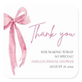 Blush Pink Bow She's Tying the Knot Bridal Shower Square Sticker