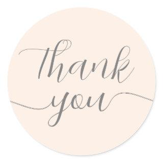 Blush Pink Calligraphy Elegant Thank You Classic Round Sticker