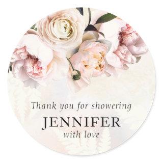 Blush Pink Floral Bridal Shower Thank you Classic Round Sticker