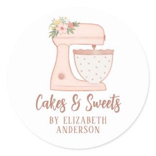Blush Pink Floral Cake Mixer Bakery Catering  Classic Round Sticker