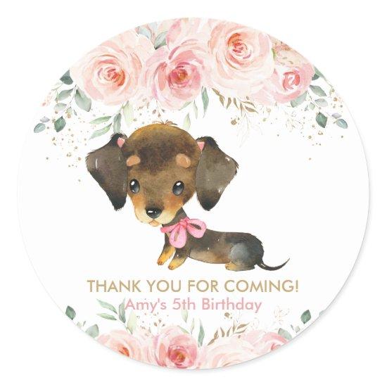 Blush Pink Floral Cute Dachshund Puppy Dog Favor Classic Round Sticker
