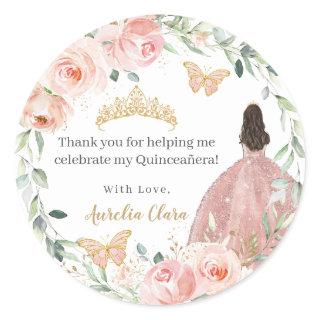 Blush Pink Floral Quinceañera Sweet 16 Birthday Classic Round Sticker