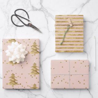 Blush Pink Gold Christmas Tree Stripes Sparkle      Sheets