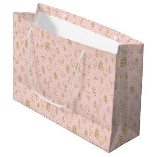 Blush Pink Gold Foil Trees Patterned  Large Gift Bag