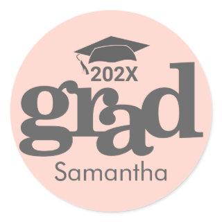 Blush Pink Graduation Bold Modern Typography  Classic Round Sticker