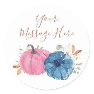 Blush Pink & Navy Pumpkin Your Message Here Classic Round Sticker