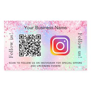 Blush pink purple business salon qr code Instagram Rectangular Sticker