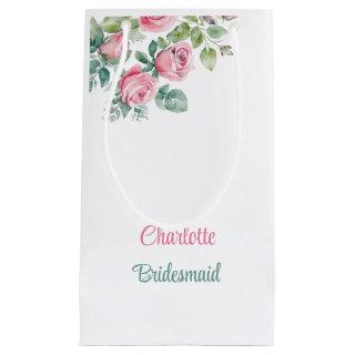 Blush Pink Rose Bridesmaid Bachelorette Floral  Small Gift Bag